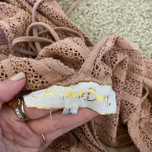 Jen’s Pirate Booty Women’s Dress Beige Size Large Lace Deep V Neck Maxi - Picture 5 of 9